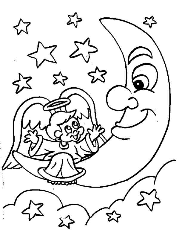 Planse de colorat cu Cupidon pe luna